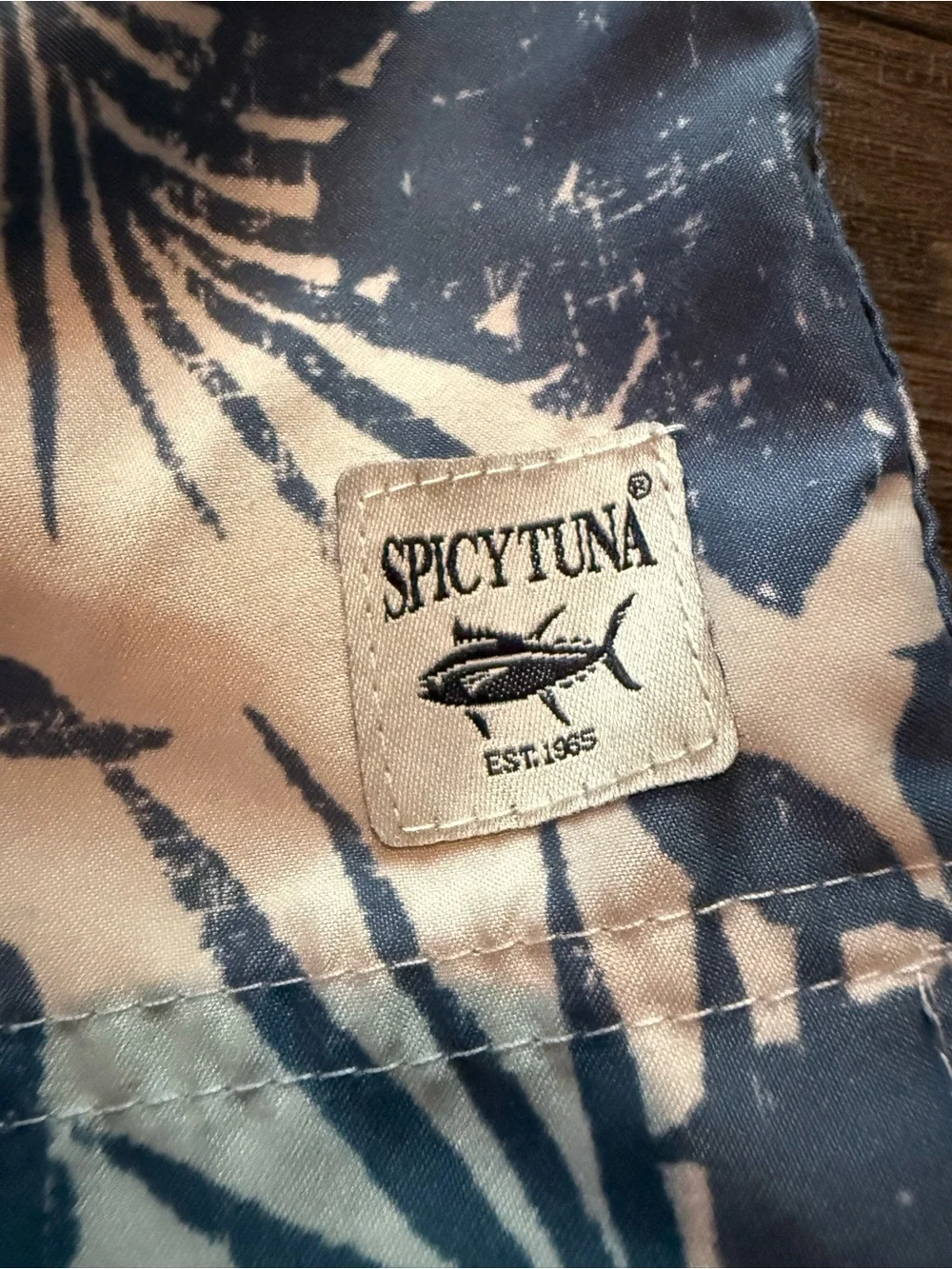 Men's Tropical Leaf Swim Trunks in Navy and White -Spicy Tuna